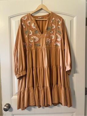Chic Soul Peach Floral Embroidered Dress
